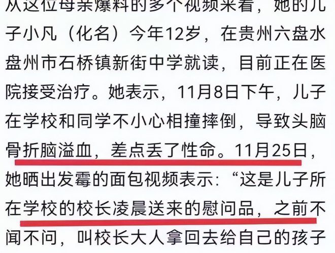 学生VR彩票摔成脑溢血住院校长却带发霉面包去探病校方解释有些可笑(图5)